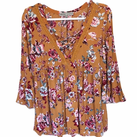 Absolutely Famous Tops - Fall Floral Long Sleeve Blouse Shirt Size XL